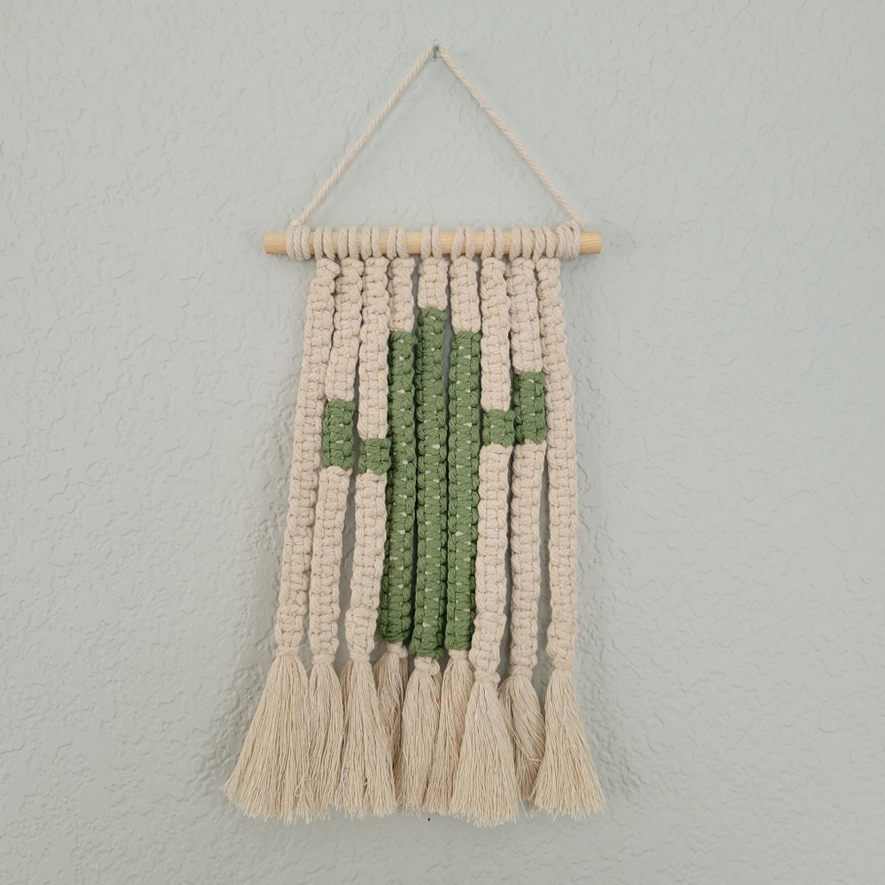 handmade boho mini macrame cactus landscape wall art